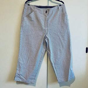 Pin Striped Cropped Cotton Pants with Little Ankle Slits